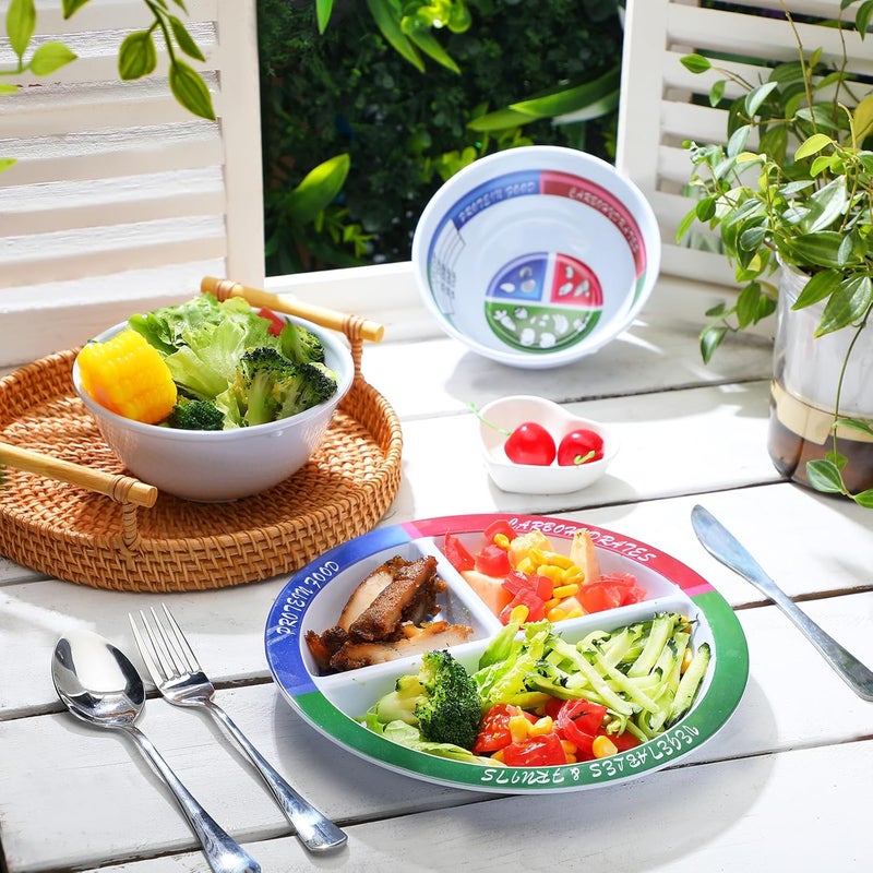 Singhoow 4 Pcs Portion Control Plate Bowls Set with 6 Pcs Stainless Steel Silverware 8.5 Inch Bariatric for Portion Control Divided Diet Bowl for Weight Loss Balanced Eating Adult - Image 3